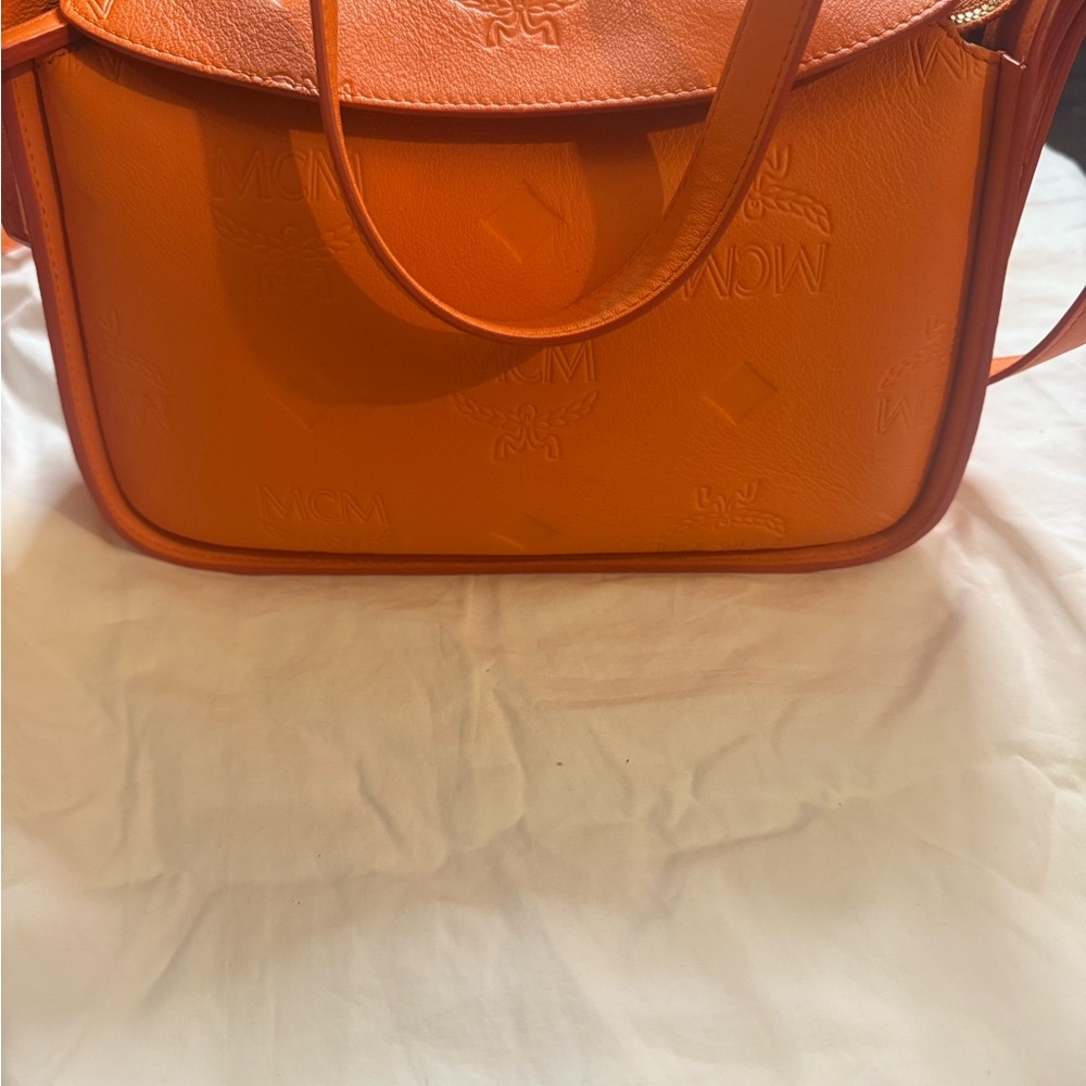 MCM Orange Leather Women's Bag midsized luxury high end statement‎ piece upscale